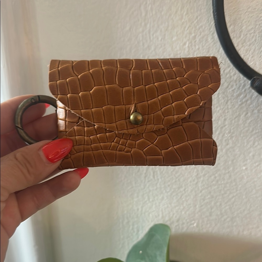 Brown Croc-Embossed Keychain Wallet